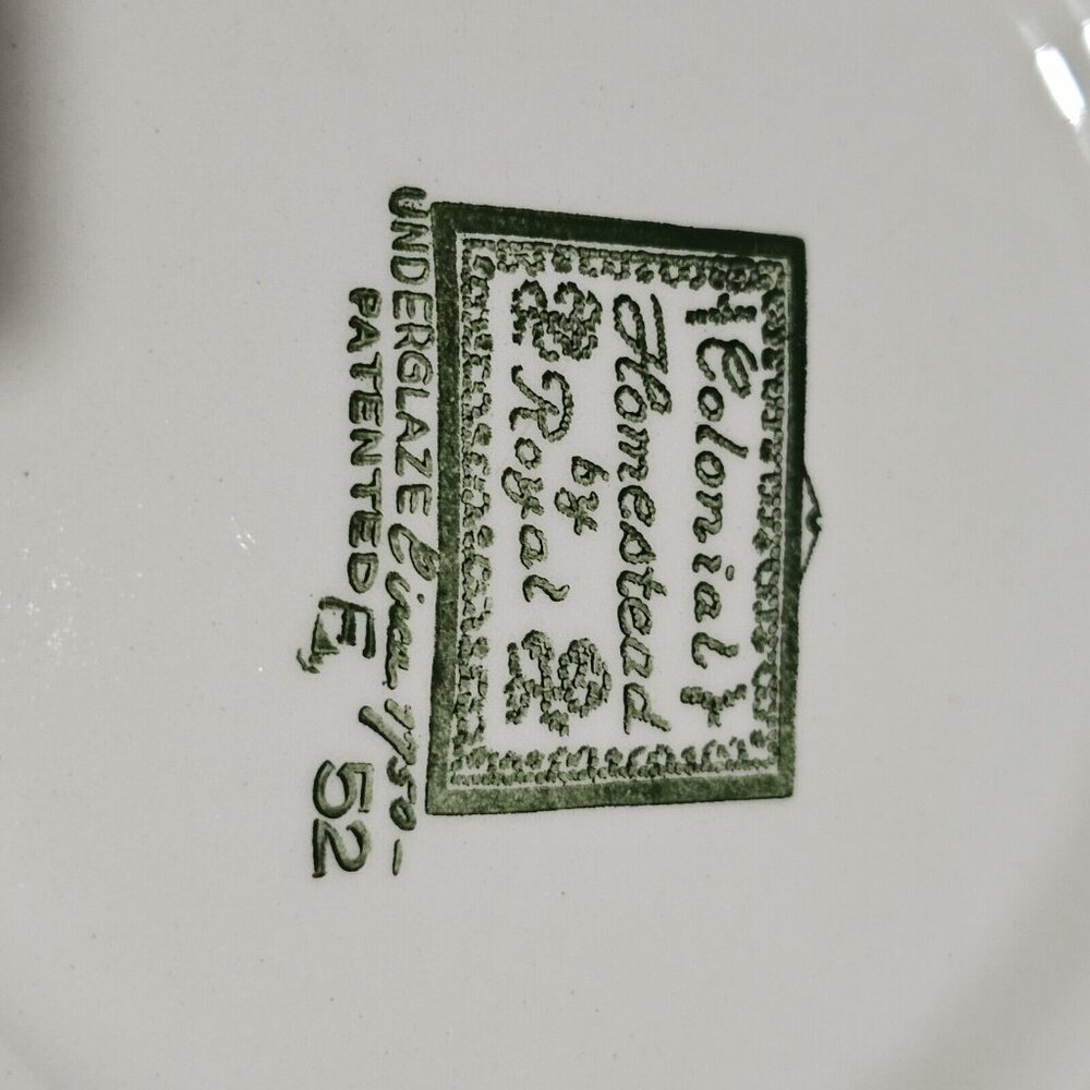 Colonial Homestead Serving Bowl 10" green by Royal USA colonial revival 1970s - Picture 8 of 11
